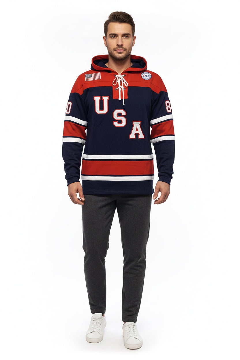 Herb Brooks Miracle on Ice 1980 Vintage Navy Lace Hoodie