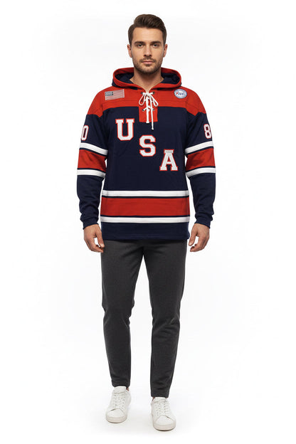 Herb Brooks Miracle on Ice 1980 Vintage Navy Lace Hoodie
