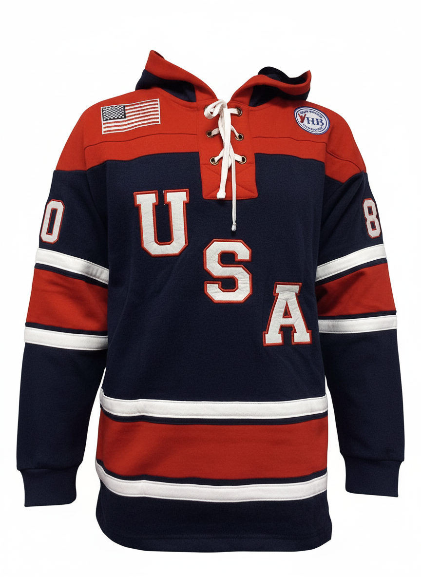 Herb Brooks Miracle on Ice 1980 Vintage Navy Lace Hoodie