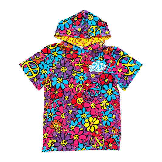 Woke Up RAD - Premium Short Sleeve Hooded Tee (Peace & Petals)