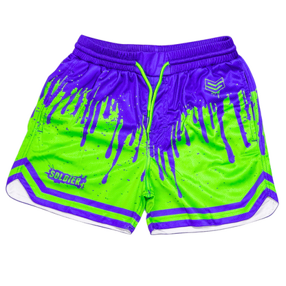 Soldier Tank Baseball Shorts Lime Purple