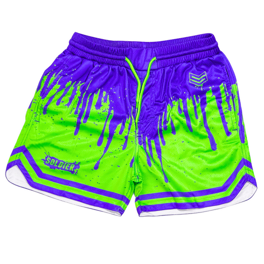 Soldier Tank Baseball Shorts Lime Purple
