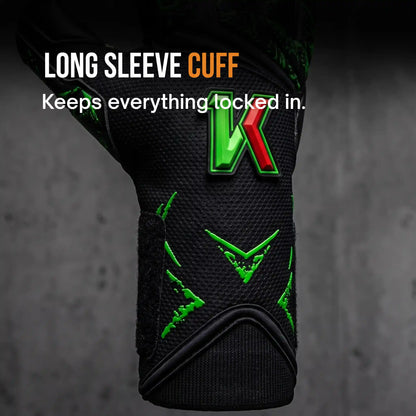 Legacy Black/Green Goalkeeper Gloves with Hybrid Flat-Roll Finger Cut