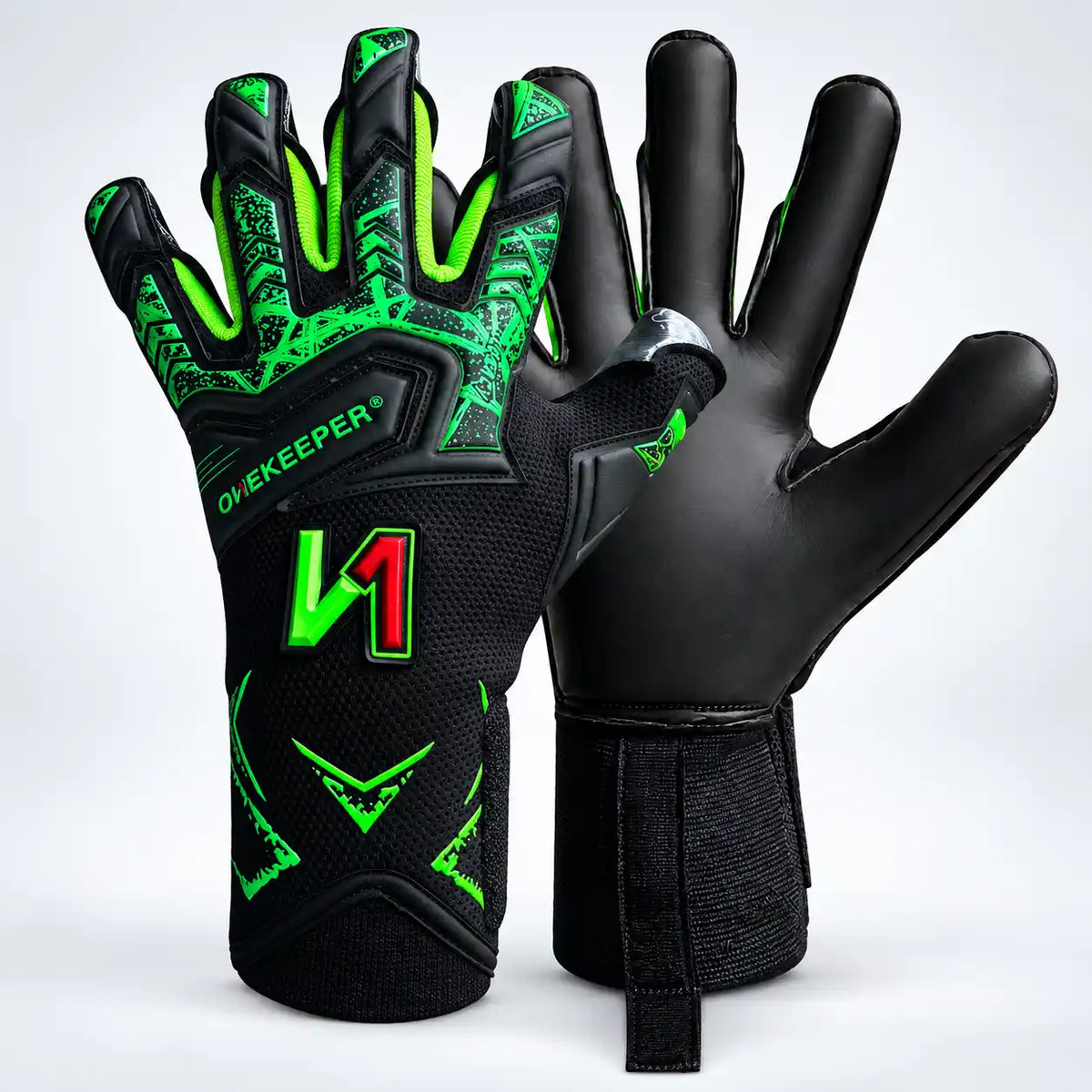 Legacy Black/Green Goalkeeper Gloves with Hybrid Flat-Roll Finger Cut