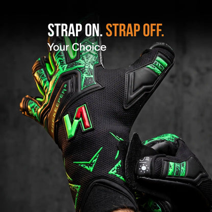 Legacy Black/Green Goalkeeper Gloves with Hybrid Flat-Roll Finger Cut