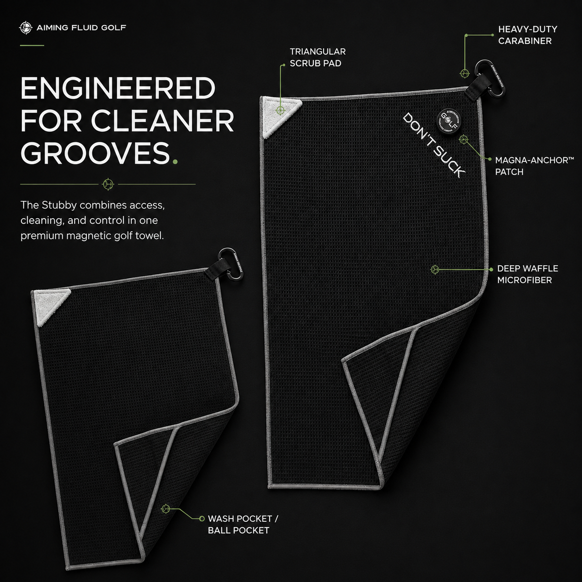 Don't Suck Magna-Anchor™ Stubby Magnetic Golf Towel - Black / Grey