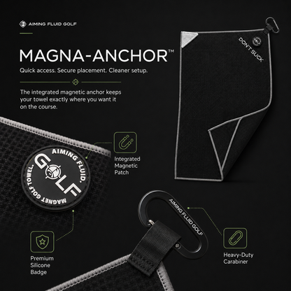 Don't Suck Magna-Anchor™ Stubby Magnetic Golf Towel - Black / Grey