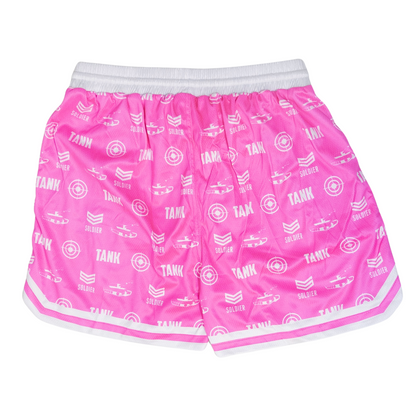 Soldier Tank Baseball Shorts Pink White