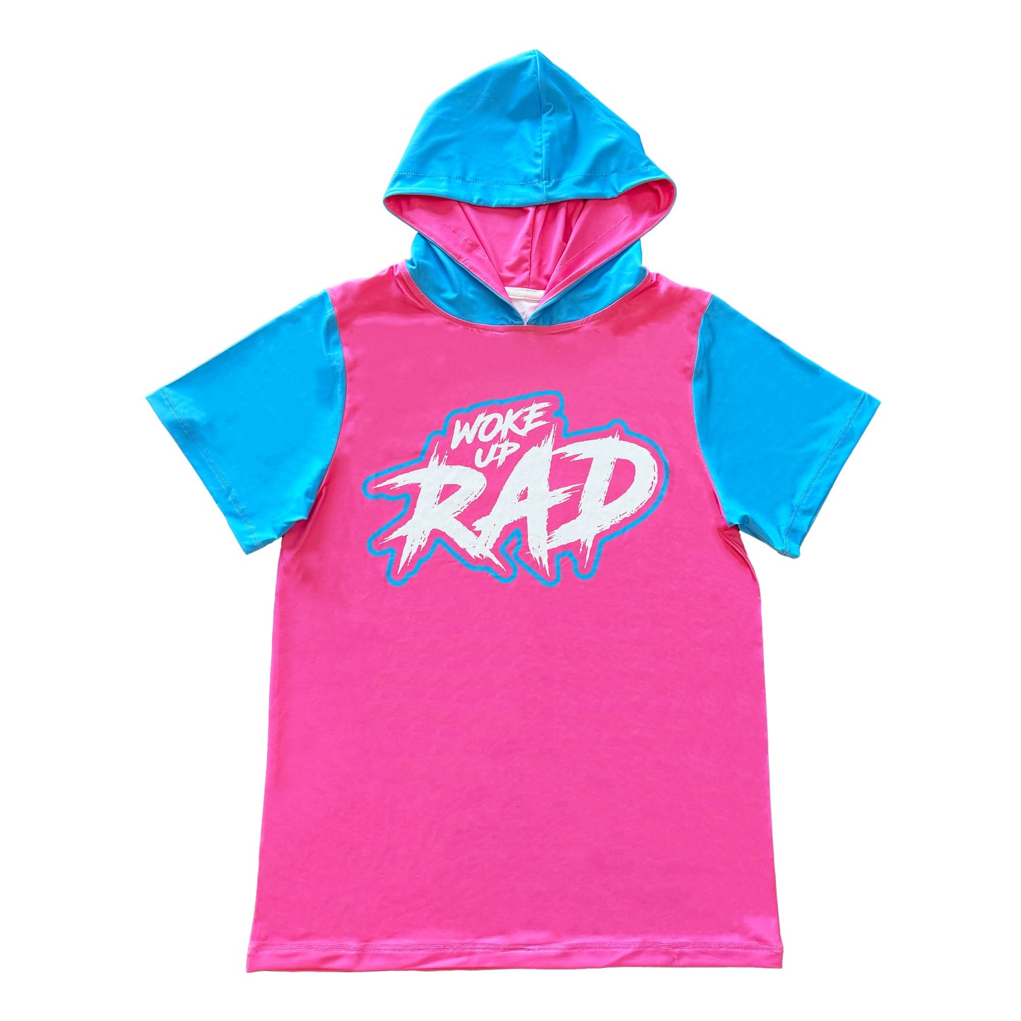 Woke Up RAD - Premium Short Sleeve Hooded Tee (Pink/Blue)