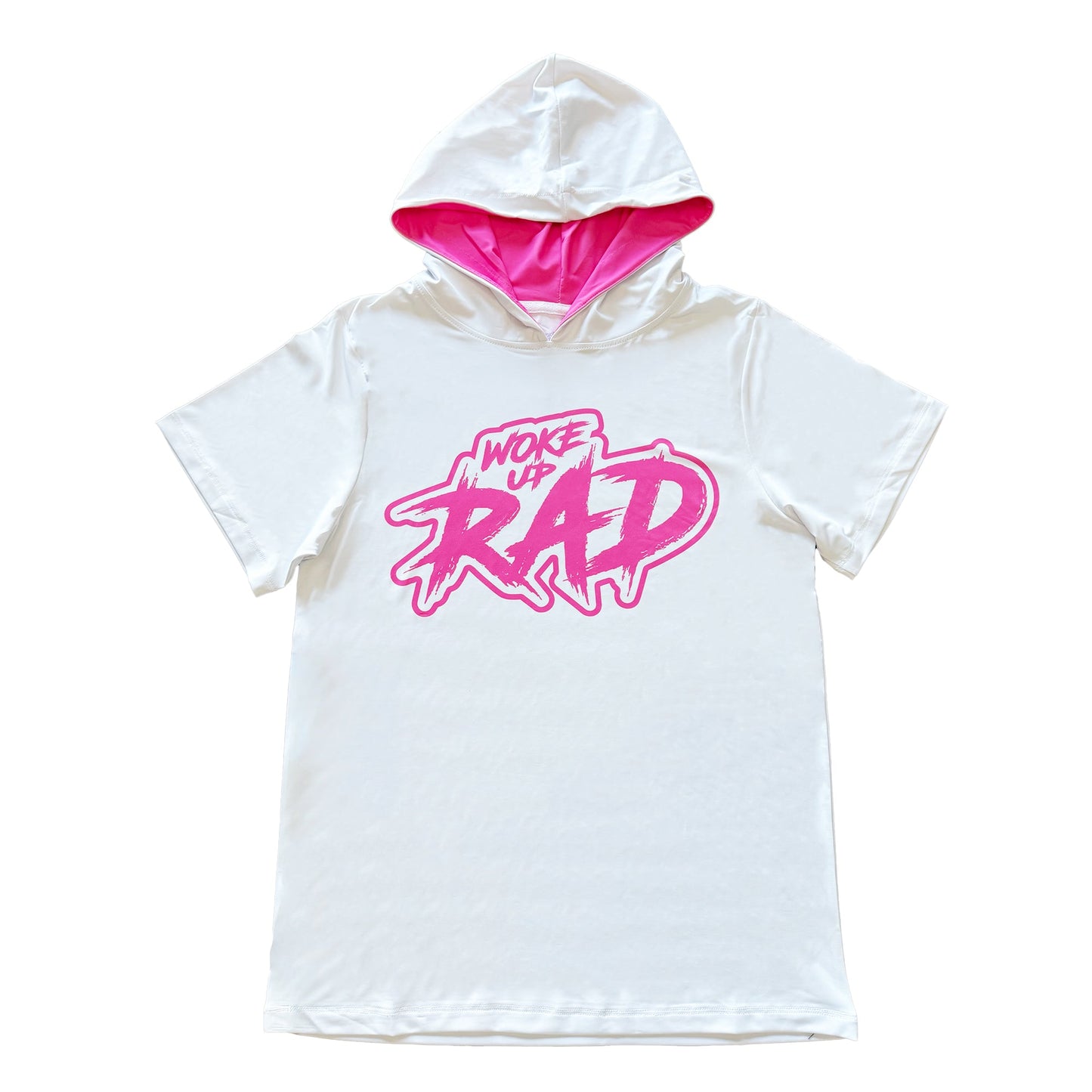 Woke Up RAD - Premium Short Sleeve Hooded Tee (Pink/White)