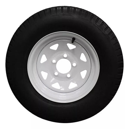 Antego ST185/80D13 Bias Trailer Tire & White Spoke Wheel Assemblies, 6 Ply, 4-Pack