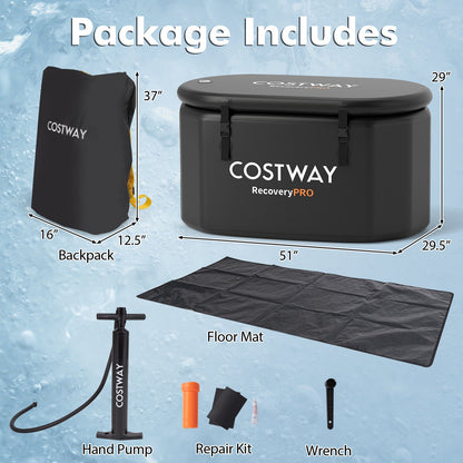 XL 129 Gal Oval Ice Bath Tub with Cover and Hand Pump for Athletes
