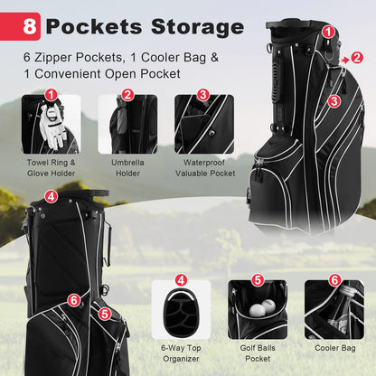 Golf Stand Cart Bag with 6-Way Divider Carry Pockets