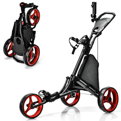 Folding 3 Wheels Golf Push Cart with Bag Scoreboard Adjustable Handle
