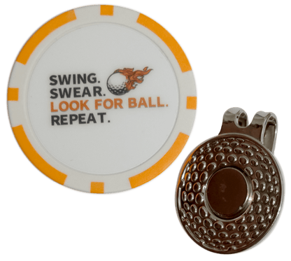“Swing. Swear. Look for Ball. Repeat.” Golf Ball Marker Poker Chip