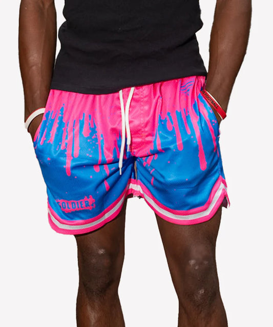 Soldier Tank Baseball Shorts Blue Pink