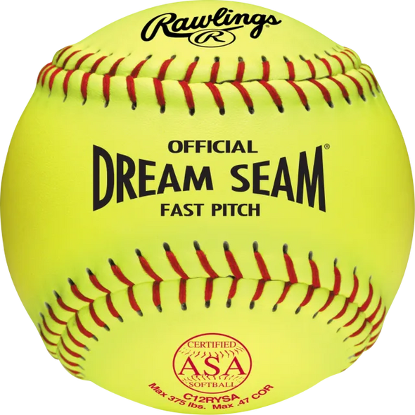 Rawlings 12" Pro Leather Dream Seam™ Softballs ASA (Dozen): C12RYLAH (DZ)