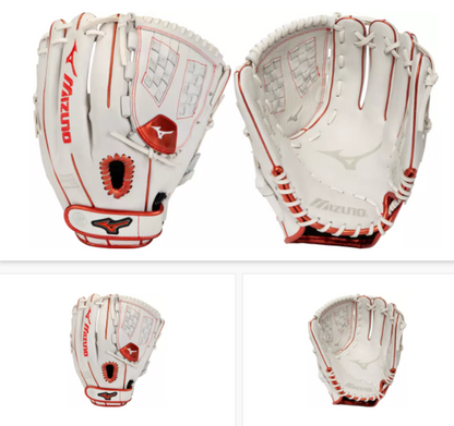 Mizuno red white and blue softball glove shop